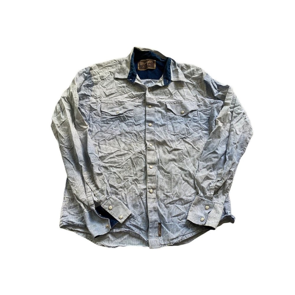 Wrangler Retro Men's Western Pearl Snap Shirt Medium Blue White Striped (V)